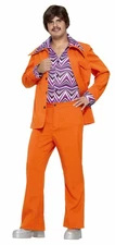 Men's 70s Leisure Suit Costume Orange Halloween Party Vintage Disco Fancy Dress