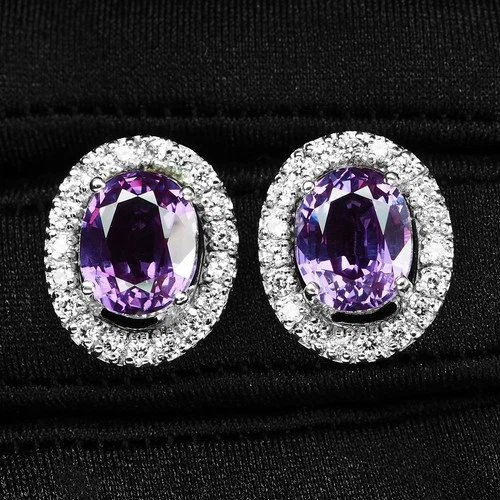 Sparkling Color Change Sapphire 8.45Ct 925 Sterling Silver White Gold Earrings