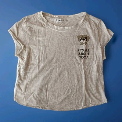 Mädchen Cropped T-Shirt v. New Yorker grau Gr. S Hund mit Brusttasche - Bild 1 von 4