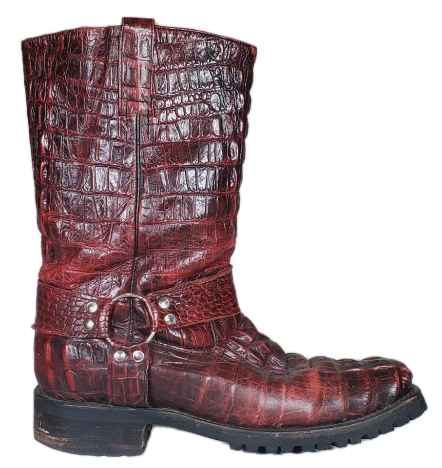 El Presidente Gold Collection Motorcycle Boots Black Cherry Crocodile Men US 12 - Image 2 of 4