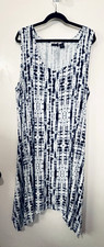 TAHARI Asymmetrical Maxi Dress Sleeveless White & Blue Tie-Dye Women's Plus 3X