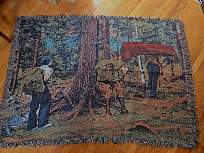 Woven Tapestry Throw Blanket Canoe Portage Hiking BWCAW 52x72 - Image 1 of 4