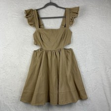 Vestique Womens L Tan Beige Dress Adjustable Straps Cotton Demin Ruffle Boho