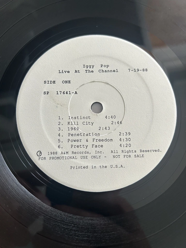 Iggy Pop ‎– Live At The Channel 7-19-88 (A&M Promo only LP) - Image 3 of 4