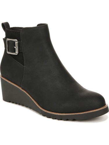 LIFE STRIDE Womens Black Ribbed Sock Treaded Zayne Round Toe Wedge Booties 7.5 W