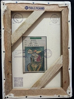 pablo picasso painting  oil on canvas signed stamped vintage 0.25 x 0.35 m