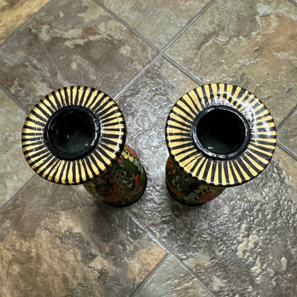 Candelabros de papel maché floral pintados a mano. India. "6""" Foto 4 de 4