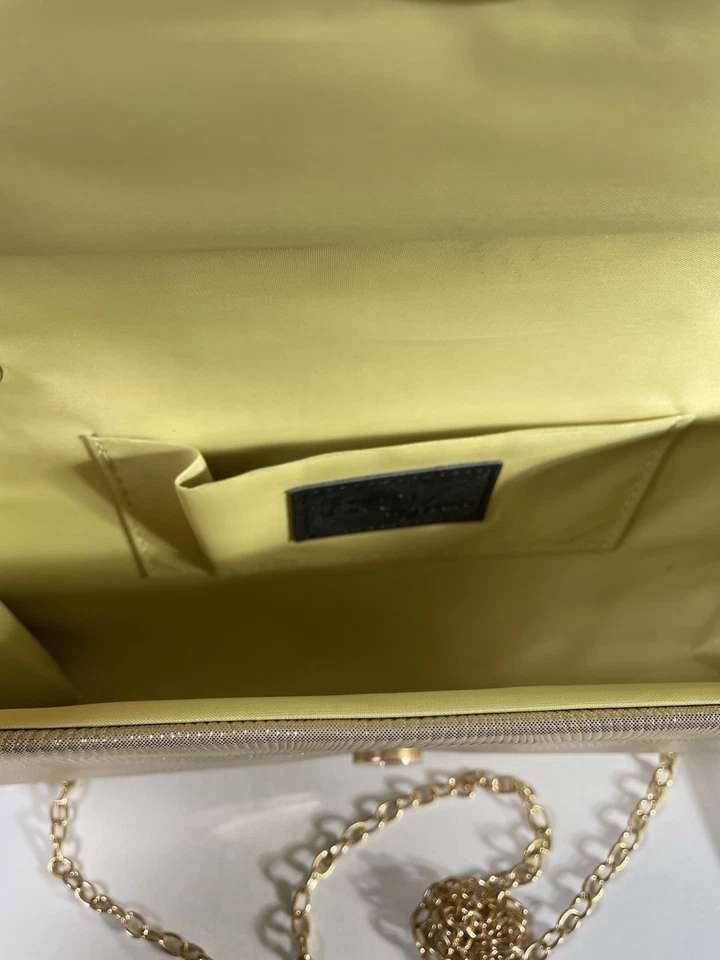 Bolso sin asas vintage de metal dorado con cadena/cartera de fiesta/cartera de noche pierna Foto 4 de 4