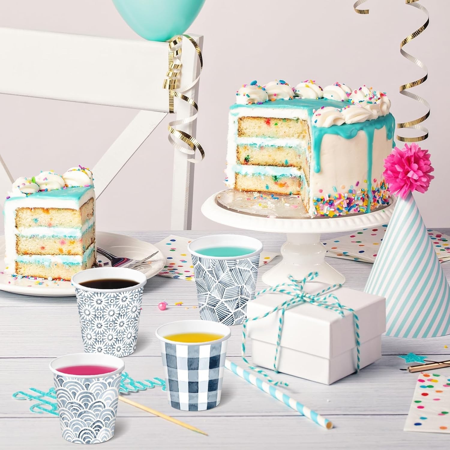 RUSPEPA 2 oz Bathroom Cups, Disposable Paper Cups - 100 2OZ, Blue Pattern 