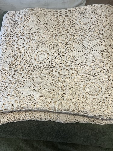 Nuevo Mantel Hecho a Mano Crochet Encaje, Rectangular 72" x 126" 100% Algodón, Beige - Imagen 5 de 5