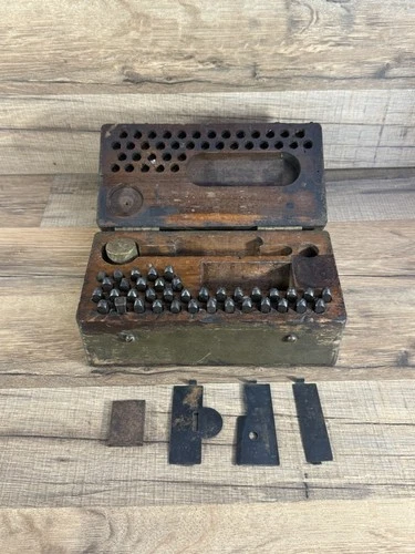 Rare Early WW1-WW2 US Army Military Dog tag Stamping Outfit Kit Field Gear Vtg