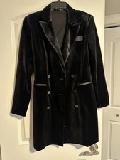 Express Velvet Blazer Dress Womens Medium Black Longline Double Breasted Jacket