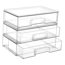 12.1''W Clear Stackable Storage Drawers,3 Pack Acrylic Plastic 3pack Wide