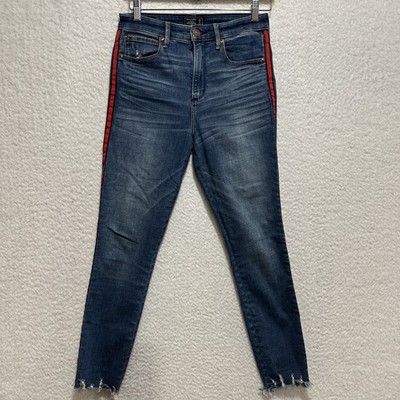 Abercrombie & Fitch Simone High Rise Ankle Jeans Size 28 Side Stripe Denim Blue