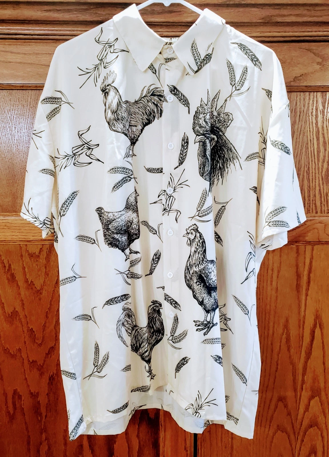 Rooster Hen Chicken Wheat Farm Hawaiian Shirt Size 2XL Men's