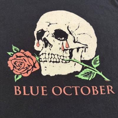 Blue October Band Skull TShirt Rose Graphic Sz M Music Black, Less Of A Mess