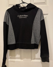 Calvin Klein Performance Women's Cropped Hoodie, Gray  Black, Size Large