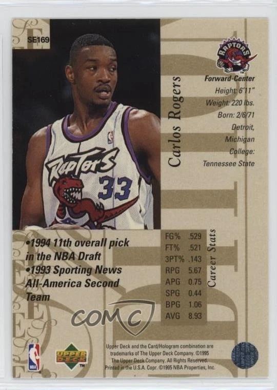 1995-96 Upper Deck Special Edition Gold Carlos Rogers #SE169 - Image 2 of 2