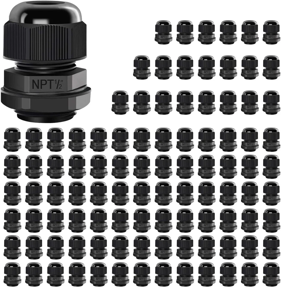 100-Pack NPT 1/2" Cable Glands Black Nylon Joints - Image 3 of 4