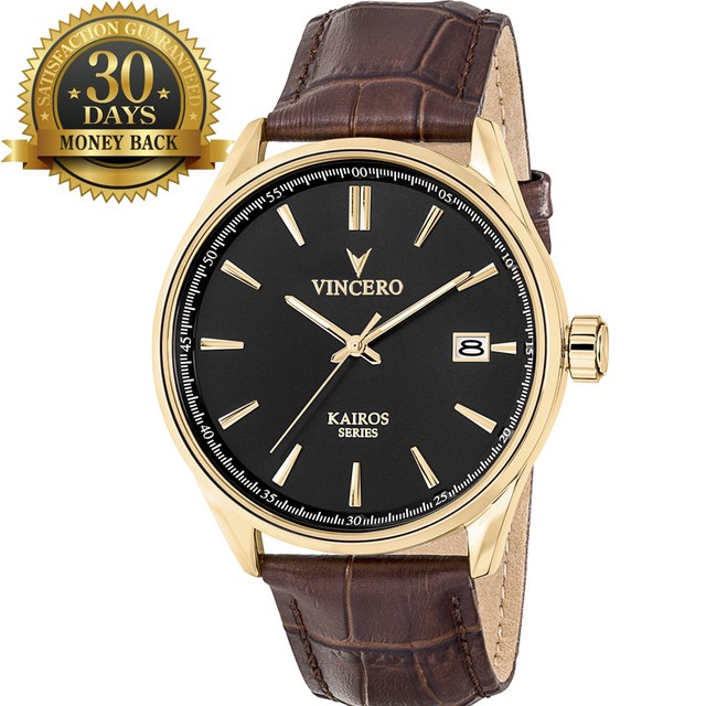 Original Vincero Men's Wrist Watch Brown&Black Leather Strap 12 Hour