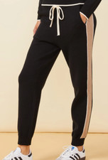     NWT MONROW Soft Knit Contrast Stripe Jogger Size Small Black WOW  