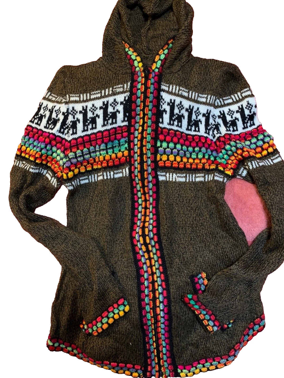 Alpaca 100% Albinaas Peru NEW Women's Sweater Zip/Pocket Jacket M/ AS-531-2