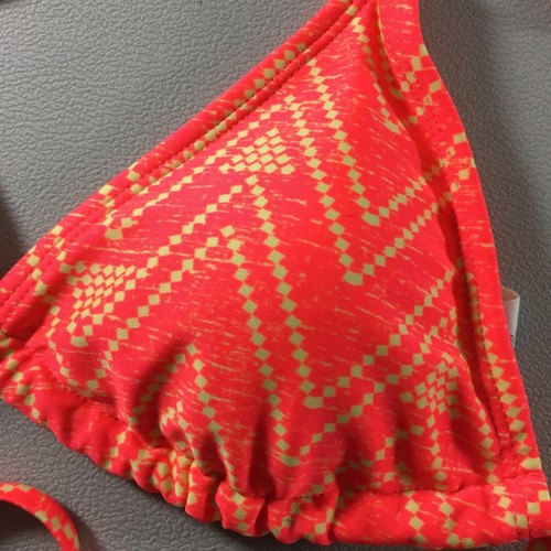 Forever 21 Womens Bikini Top Size Small Pink Yellow Triangle String Swimsuit - Picture 3 of 5