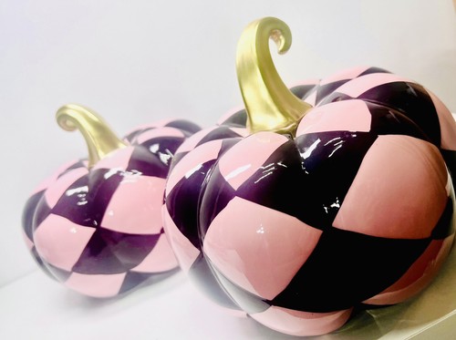 Mackenzie Estilo Rosa y Negro Harlaquín Cerámica Calabaza Otoño Halloween Decoración 2Nuevo - Imagen 3 de 5