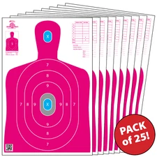 25 Paper Shooting Targets Range Gun Rifle Pistol Firearms Pink Silhouette 12x18