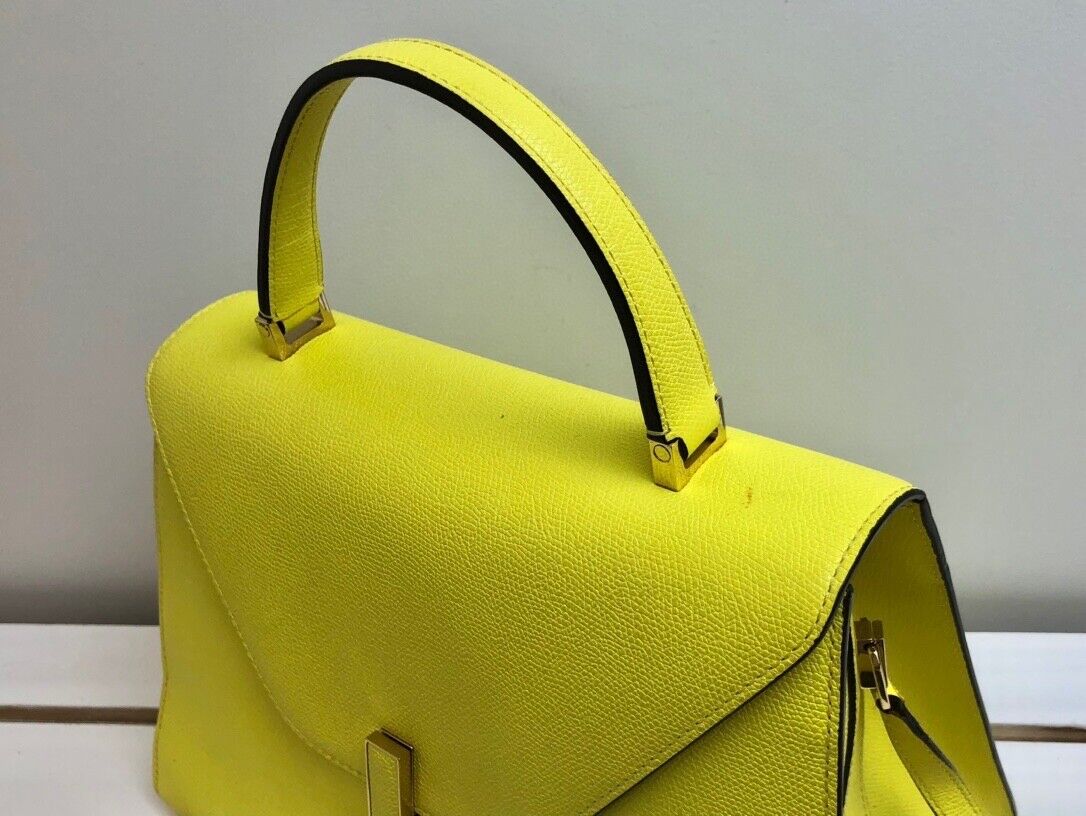 AUTH VALEXTRA YELLOW LEATHER TOP HANDLE FLAP TOTE… - image 15