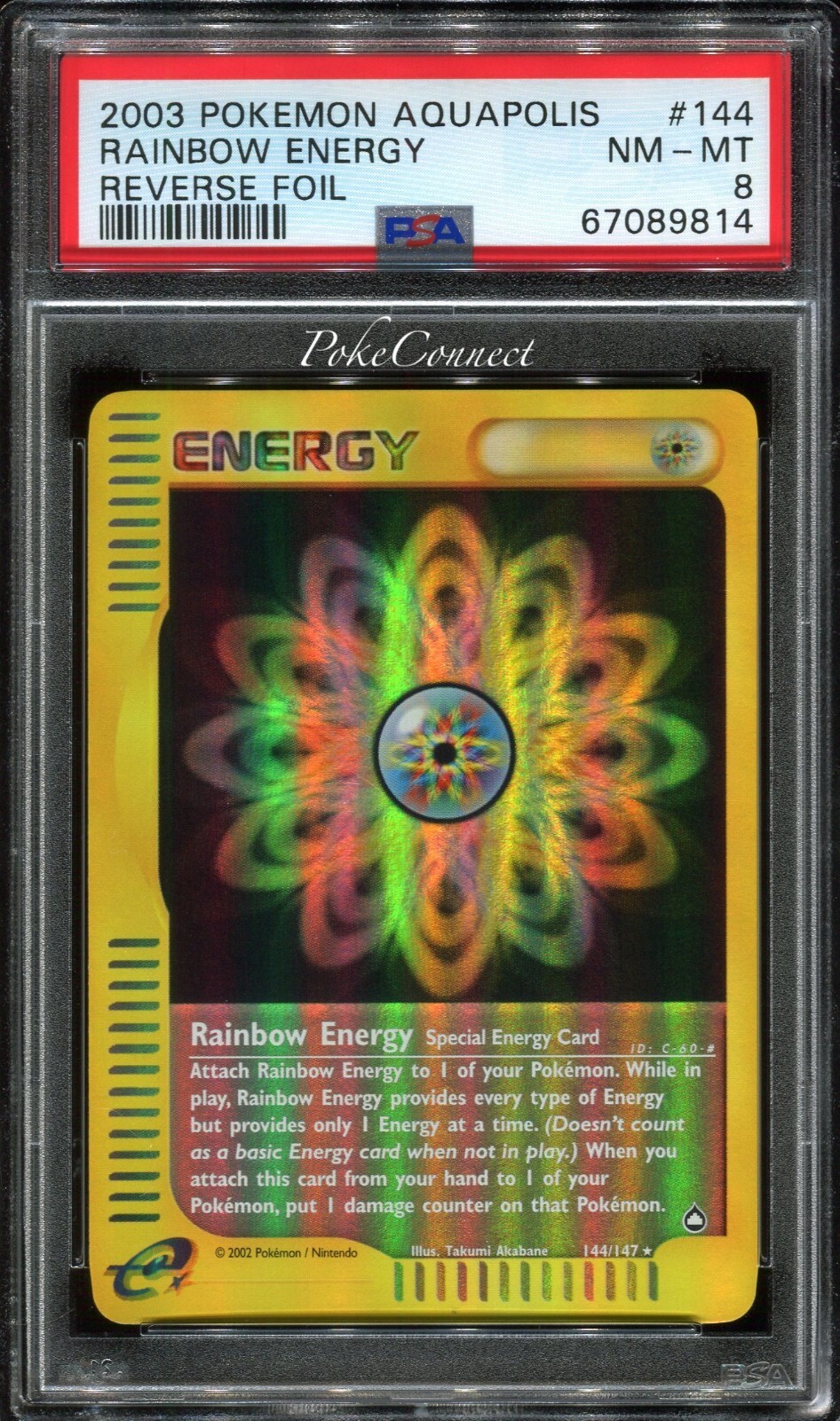 PSA 8 NM-MINT Pokemon Rainbow Energy Reverse Holo Rare 2003 Aquapolis 144/147