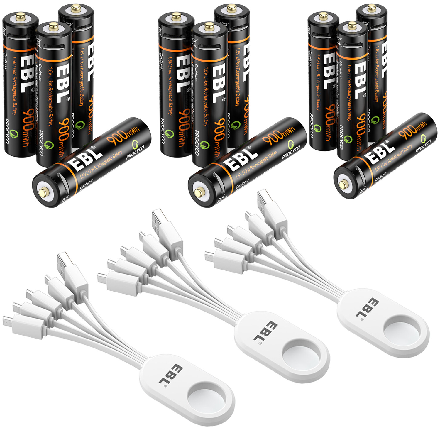12Pcs AAA Batteries 1.5V AAA Rechargeable Batteries 900mWh w/ Mirco USB Cable-image