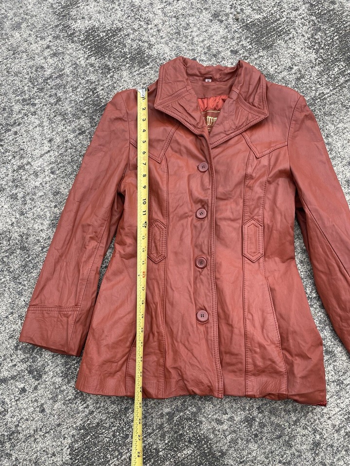 Vintage Made in Korea Womens Nordstrom Orange Red Leather Jacket Blazer