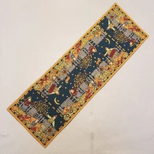 Fall Table Runner Scarecrow Cats Pumpkins Moon Woven Tapestry Lined 38x13