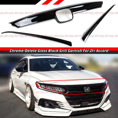 #ad #ad FOR 2021 2022 HONDA ACCORD GLOSS BLACK FRONT GRILL GARNISH TRIM EYELID COVER $55.99
