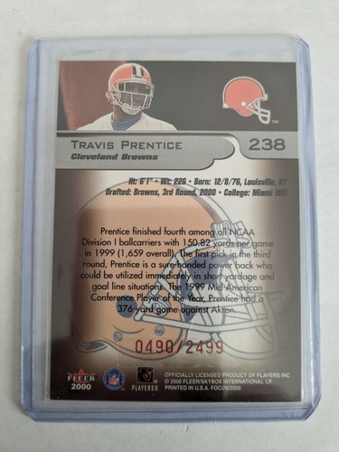 🏆 2000 Fleer Focus /2499 TRAVIS PRENTICE RC #238 CLEVELAND BROWNS - Picture 2 of 2