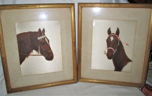 #2 EQUESTRIAN ART OIL HAND PAINTING ON SATIN SIGN SILK HORSE PICTURE GLASS FRAME - Picture 11 of 12