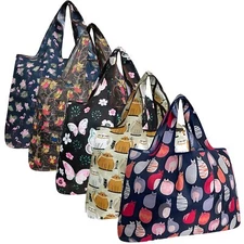 Large Foldable Tote Nylon Reusable Grocery Bags 5 Pack Cats Owls Pink Animals