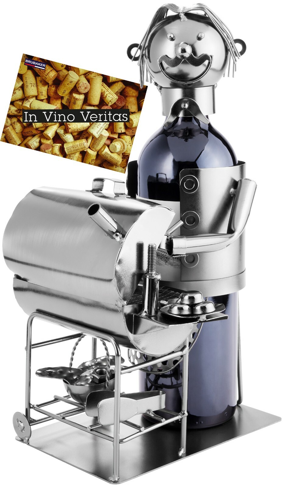 BRUBAKER BBQ Barbacoa Héroe Portabotella Vino Metálico Hecho a Mano Noble Nuevo