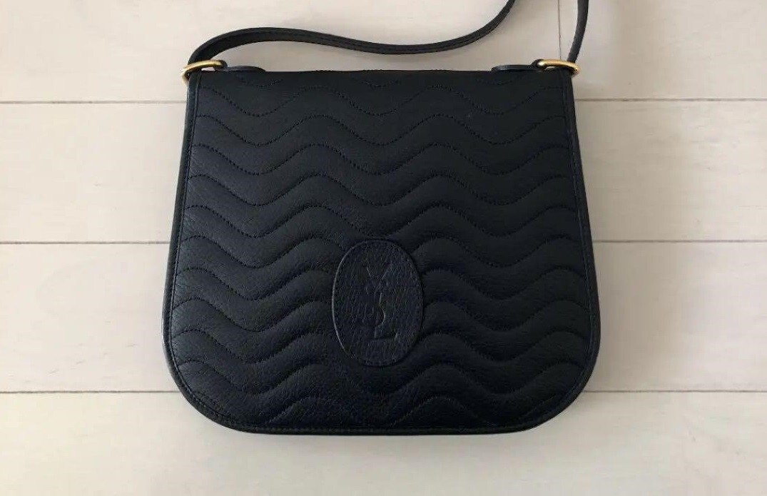 Borsa a mano YVES SAINT LAURENT borsa a tracolla in pelle motivo ondulato nero vintage