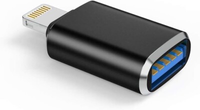OTG Lightning Male to USB 3.0 Female Adapter Compatible iPhone 14 Black 