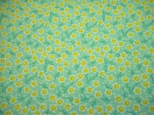 Quilt Fabric By The Half-Yard Yellow White Floral on Lt Aqua Premium Cotton C