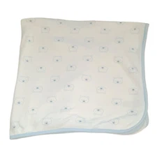 Carter's Child of Mine Blue Bear Swaddle Receiving White Blanket 26" X 28"