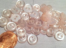 24 Small Pearlized Very Pale Pink Plastic Shirt Buttons 7/16" 11mm # 7840