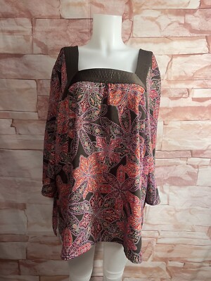 Avenue Woman Plus Sz 26/28 Top 3/4 Sleeve Floral Lt Weight Multicolor NWOT