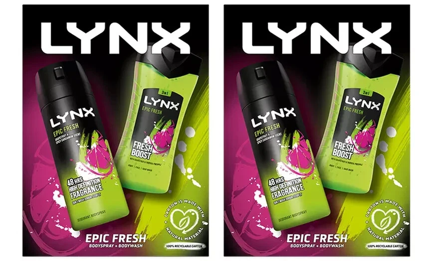 2X Lynx Epic Fresh Duo Gift Sets for Men Antiperspirant Bodywash Bodyspray
