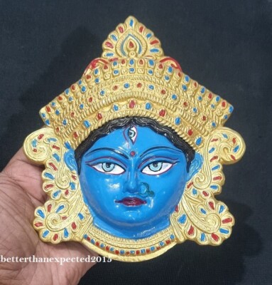 DURGA MATA KALI MAA WANDBEHANG METALL BLAUES GESICHT ~ JAI MAA KALI KALKATTE ...