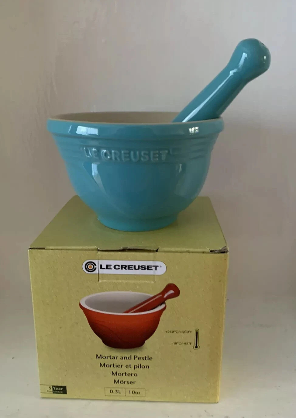 Le Creuset Stoneware Pestle and Mortar -0.3L Caribbean Teal ( New)