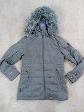 Karrimor Ks-550 Quilted Duck Down Coat Women's Uk 10 Grey Detachable Hood