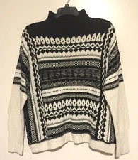 NWT CHAPS 452 Womens Knitted Mock Sweater Pullower White/Black Color Sz L     